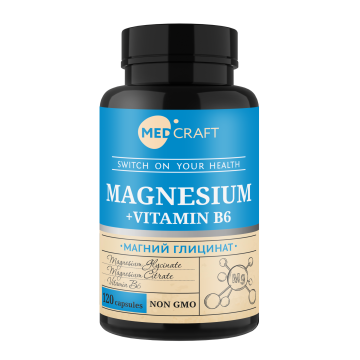 MEDCRAFT, Магний (глицинат) + B6 (пиридоксин-5-фосфат), капсулы, 120 шт.